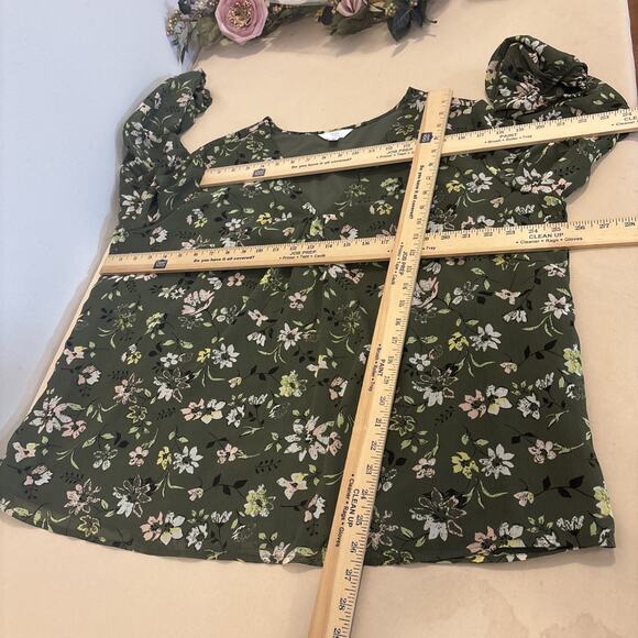 Time & True Floral Blouse 3X/22W Green V-Neck Long Sleeve Lined Plus Size Tunic - Picture 9 of 12